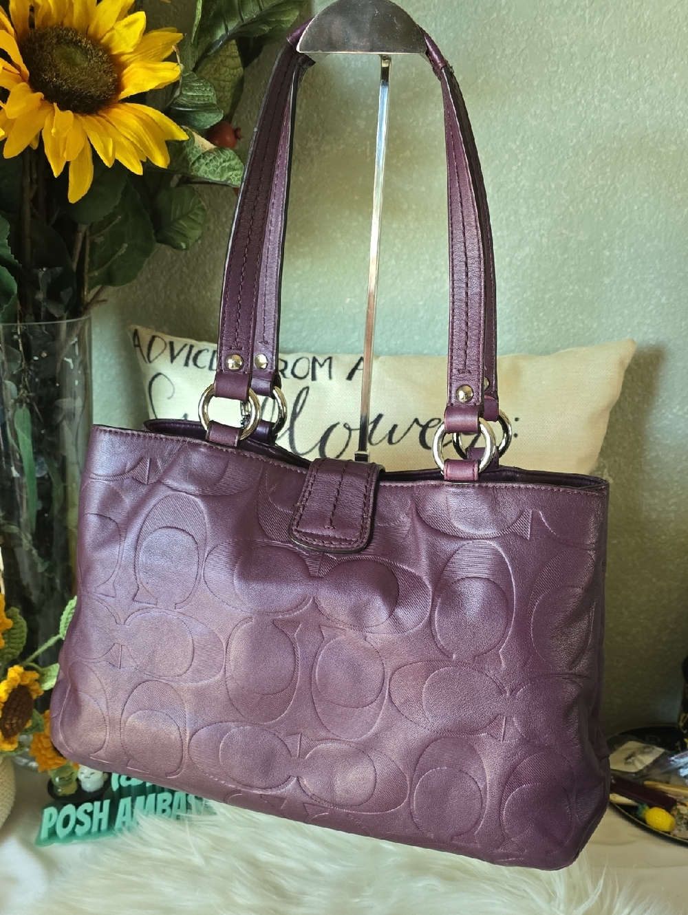 Coach Soho Purple Leather Signature Buckle Tote with Hangtag GUC - Picture 5 of 16